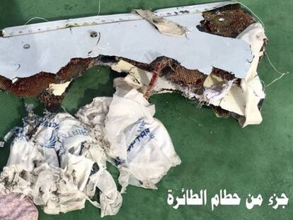 Los restos hallados del avión de EgyptAir, la pasada semana.