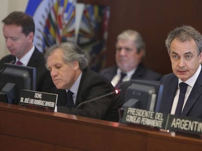 El expresidente del Gobierno español, José Luis Rodríguez Zapatero, durante una sesión extraordinaria en la OEA en Washington.