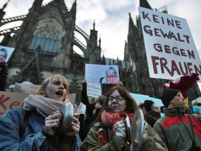 Manifestación en Colonia (Alemania) contra las agresiones a mujeres tras los ataques de la pasada Nochevieja.