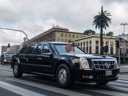 La limusina blindada de Obama en las calles de Varsovia durante la cumbre de la OTAN.