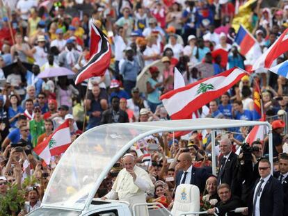 El papa Francisco a su llegada a la clausura de la JMJ en Cracovia este domingo.