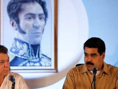 Santos e Maduro, durante a conferência de imprensa.