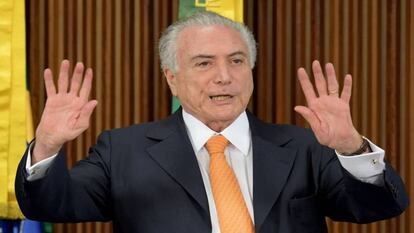 El presidente Temer, este martes en la presentación de su plan privatizador.