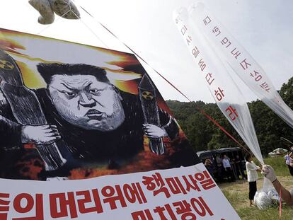 Manifestantes contra o líder norte-coreano depois do último teste nuclear.