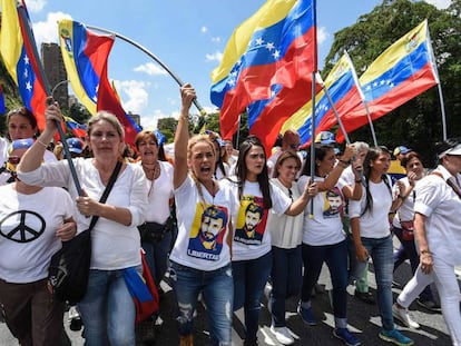 Lilián Tintori na passeata deste sábado em Caracas.