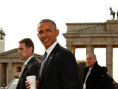 O presidente de EUA, Barack Obama, na quinta-feira em Berlim, em frente ao Portão de Brandeburgo.