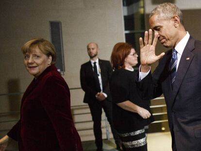Merkel y Obama, tras la rueda de prensa del jueves en Berlín