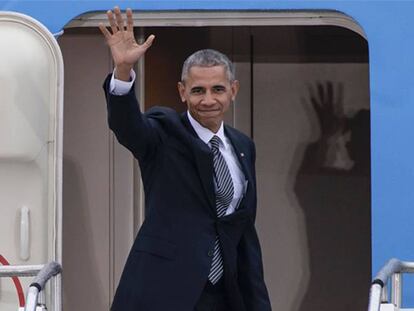 El presidente de Estados Unidos, Barack Obama, antes de abandonar Berlín para partir hacia Lima.