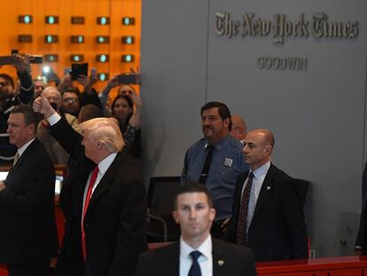 Trump, este martes en la sede de 'The New York Times'.