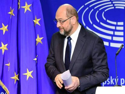 Martin Schulz este jueves en rueda de prensa en el Parlamento europeo.