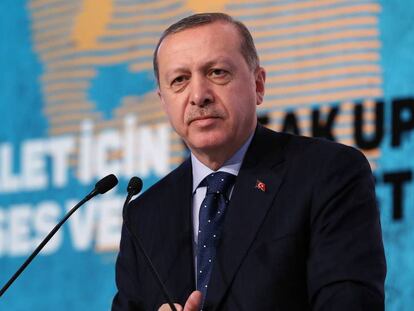 El presidente de Turquía, Recep Tayyip Erdogan, durante una conferencia en Estambul.