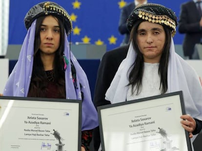 Las ganadoras del premio Sájarov, tras recoger el galardón.