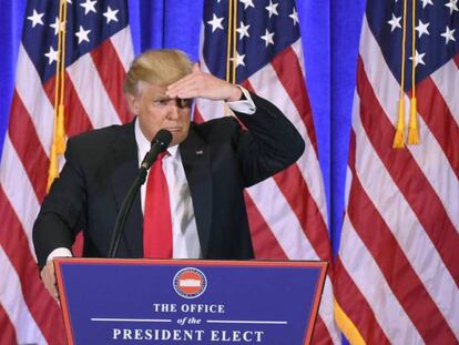 Trump en su rueda de prensa del miércoles en Nueva York.