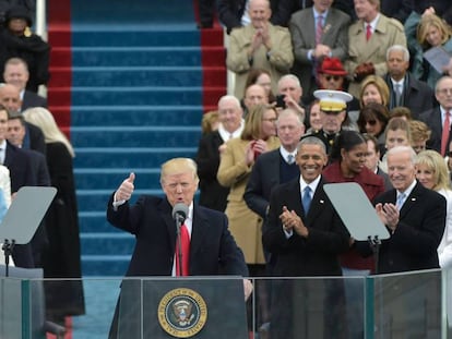 El presidente de EE UU, Donald Trump, durante la ceremonia en la que ha jurado el cargo este viernes, en Washington.