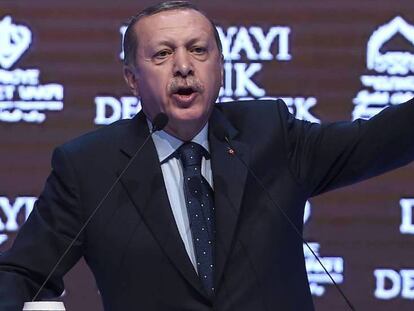 El presidente turco, Recep Tayyip Erdogan, durante un mitin en Estambul.