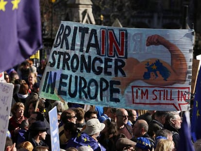 Manifestantes europeístas, este sábado en Londres.