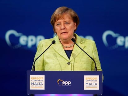 La canciller alemana, Angela Merkel, este jueves en Malta.