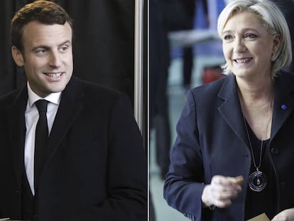 Macron (i) y Marine Le Pen, favoritos en los primeros sondeos.