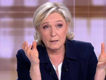 Marine Le Pen durante el debate televisado de la noche del miércoles.