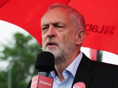 El candidato laborista Jeremy Corbyn durante en un acto de campaña este lunes en Middlesbrough.