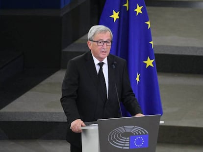 Juncker interviene en el Parlamento de Estrasburgo, este martes.