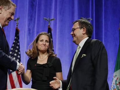 Los tres jefes negociadores del nuevo TLC, en Washington.