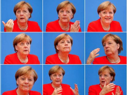 Doce imágenes de Merkel durante su comparecencia ante los periodistas este martes en Berlín.