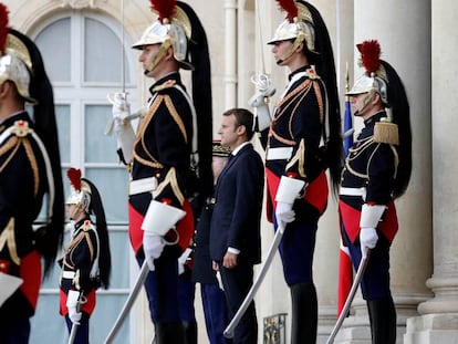 El presidente francés Emmanuel Macron, hoy, en el palacio del Elíseo.