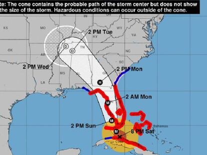 Trayectoria proyectada del huracán Irma.