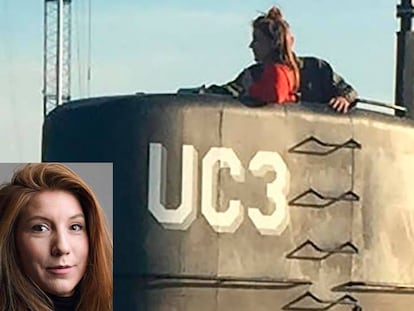 Imagen supuestamente de Kim Wall y Madsen. En la foto pequeña, la reportera