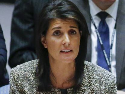 La embajadora de EEUU ante la ONU, Nikki Haley, hoy en el Consejo de Seguridad.