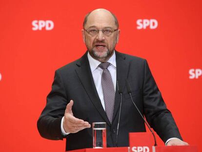 El líder de SPD, Martin Schulz, en una rueda de prensa este viernes en Berlin.