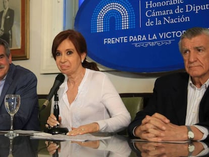 Cristina Fernández de Kirchner, en rueda de prensa en el Congreso argentino este jueves.