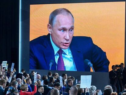 El presidente ruso, Vladímir Putin, durante la rueda de prensa anual en Moscú.