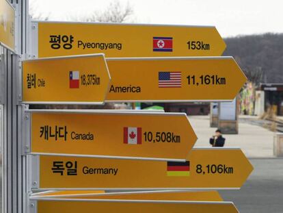 FOTO: Distancia a Pyongyang y a países extranjeros desde un punto de la zona desmilitarizada que divide las dos Coreas. | VÍDEO: ¿Qué divide Corea?