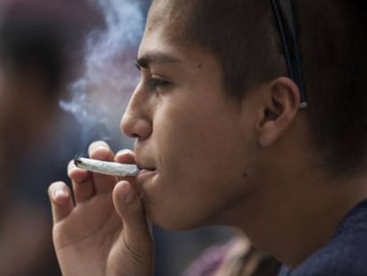 Fumadores de marihuana frente al Senado mexicano.