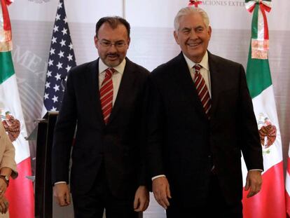 Freeland, Videgaray y Tillerson, este viernes en la Ciudad de México.