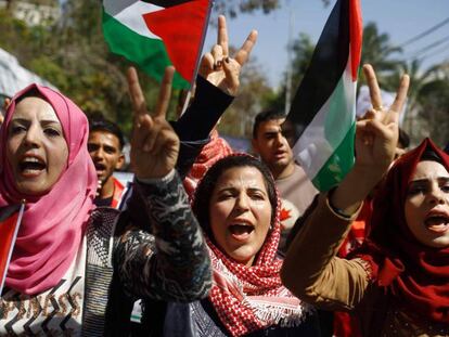 Mujeres palestinas, durante la manifestación por el Día de la Mujer el 7 de marzo de 2018.