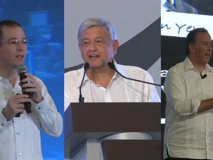 Los candidatos a la presidencia hablan frente a la Asociación de Bancos de México.