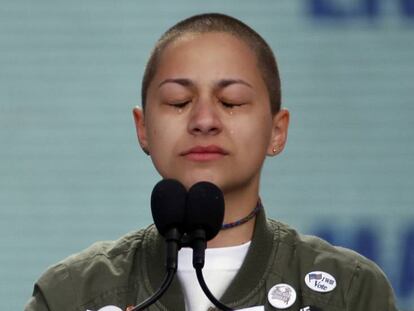 Emma González, superviviente del tiroteo de Florida, durante su discurso en la 'Marcha por nuestras vidas', en Washington D.C.