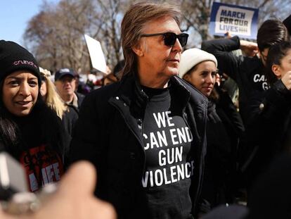 Sir Paul McCartney, en la manifestación por el control de armas en Nueva York.