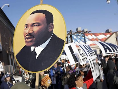 Manifestantes de Memphis durante la marcha en honor a Luther King.