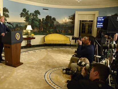 Trump, este viernes en su discurso en la Casa Blanca.