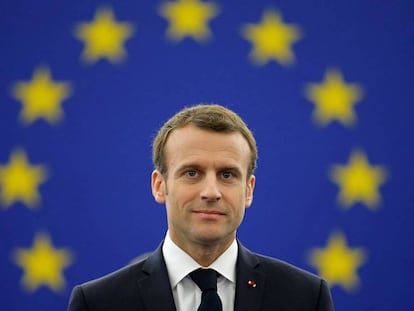 El presidente de Francia, Emmanuel Macron, en un debate en el Parlamento Europeo en Estrasburgo este martes.