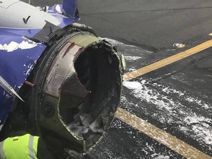 Motor izquierdo del Boeing 737 de la compañía Southwest Airlines accidentado en EEUU.