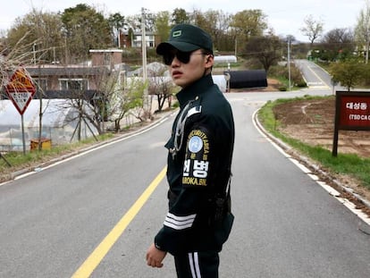 La entrada de Taesongdong, única población surcoreana en la zona desmilitarizada, este martes.