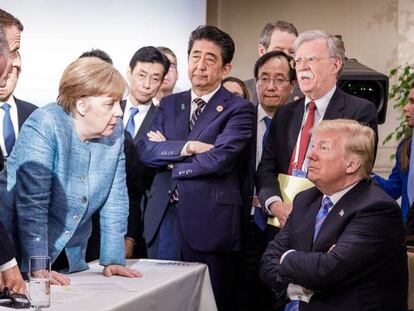 Los principales líderes del G7 reunidos este sábado.