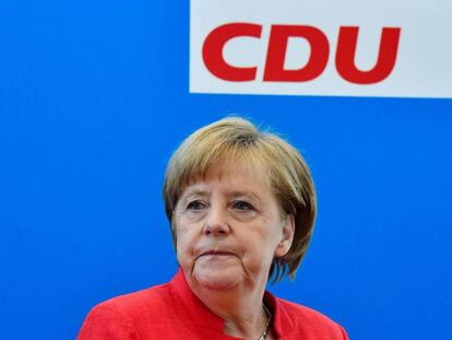 La canciller alemana, Angela Merkel, en la sede de la Unión Demócrata Cristiana en Berlín este lunes.