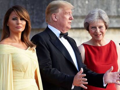 Desde la izquierda, Melania Trump, Donald Trump, Theresa May y Philip May antes de la cena de gala en el palacio de Blenheim, este jueves.