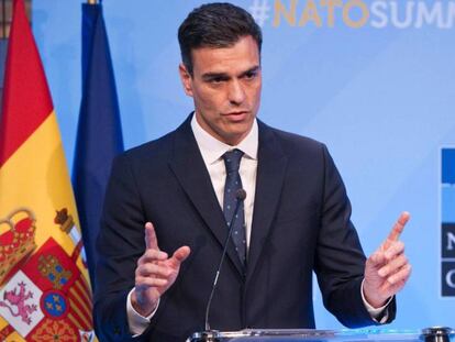 Pedro Sánchez en la cumbre de la OTAN, este jueves en Bruselas.